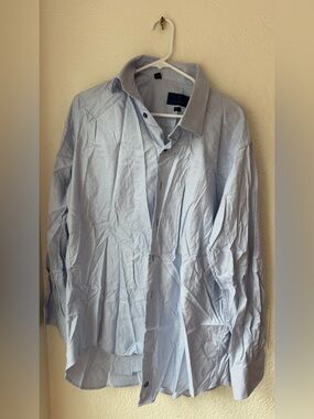 David Donahue Light Blue Micro-Check Dress Shirt